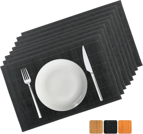 Miniatura 8 de Set of 8 Bamboo Slats Placemat Modern Placemats Natural Anti-Slip Bamboo Placemats Washable Heat-Resistant Table Mats for Kitchen Dinning Room Table