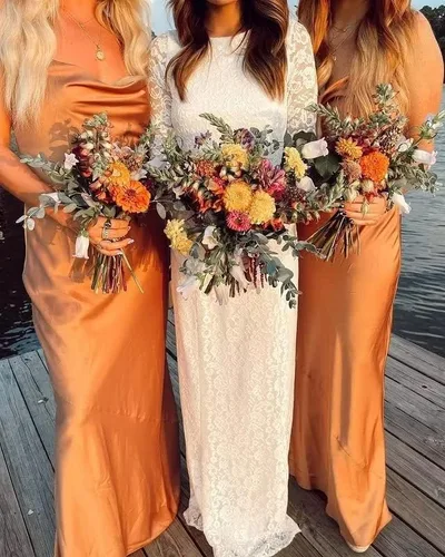Miniatura 5 de Vestidos de dama de honor de satén con tirantes delgados, vestidos largos con cuello vuelto, vestidos de graduación, vestido de noche formal