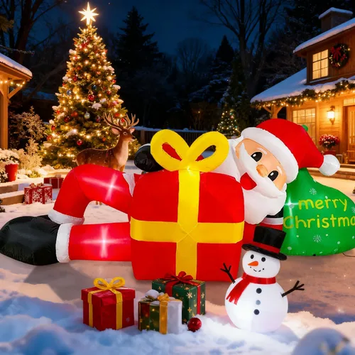 Miniatura 8 de EAONE Decoración inflable de Navidad de 12 pies para exteriores, decoración de patio inflable gigante de Papá Noel tumbado plano con luces LED