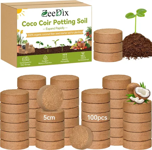 Miniatura 14 de ZeeDix Paquete de 50 pellets de iniciación de semillas de coco orgánico de 1.181 in, discos de tierra de fibra de coco comprimido, mezcla de tierra