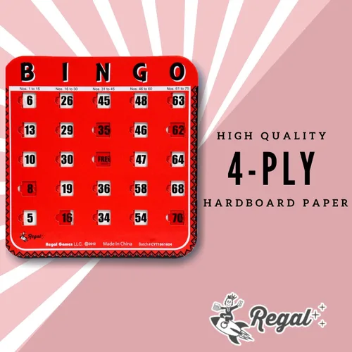 Miniatura 4 de Regal Bingo - Tarjetas de bingo a granel con ventanas deslizantes - Tarjetas reutilizables de bingo con impresión grande para adultos y grupos Rojo