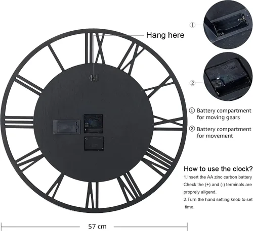 Miniatura 9 de Lafocuse Reloj de pared de engranaje móvil real de 23 pulgadas, reloj de pared grande de madera Steampunk para decoración de sala de estar