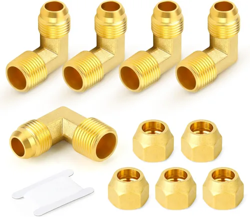 Miniatura 25 de GASHER Adaptador de codo de montaje de tubo de latón de 1/2 pulgada flare x 1/2 pulgada NPT macho Pipe