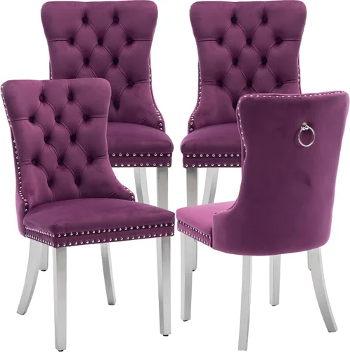 Miniatura 37 de Juego de 2 Sillas de Comedor Modernas de Mediados de Siglo, Tapizadas en Terciopelo Beige con Respaldo Acolchado, Sillas de Cocina y Comedor, Patas