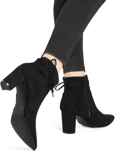 Miniatura 2 de Allegra K Botines de tacón con cremallera y punta puntiaguda para mujer