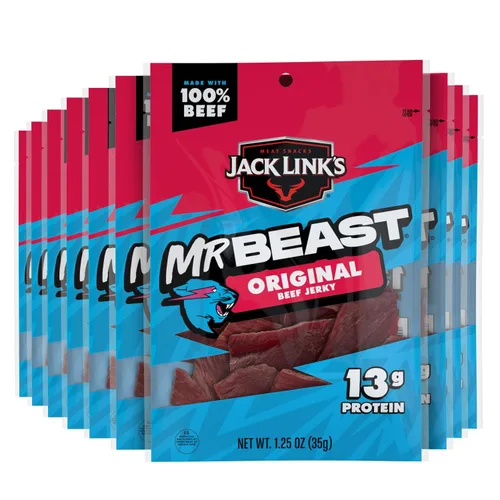 Miniatura 11 de Jack Link's x MrBeast - Paquete variado de carne seca y palitos – Original, condimentado y teriyaki – Snacks de proteína de carne real listos