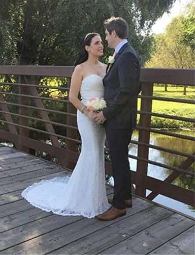 Miniatura 5 de Likedpage - Vestidos de novia, corte de sirena, con encaje, para mujer