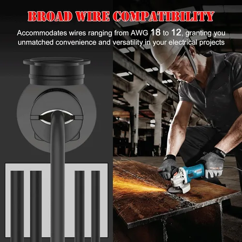 Miniatura 8 de Toma de corriente con bridas, NEMA 5-15 15 Amp Toma de corriente con brida de hoja recta con tapas, 120-125 voltios, 2 polos-3 cables, grado