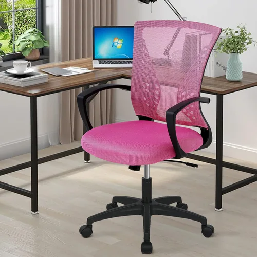 Miniatura 11 de Silla de oficina, silla de escritorio giratoria con respaldo medio con reposabrazos, soporte lumbar de malla, silla de computadora, altura