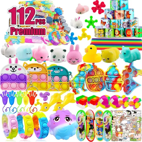 112 juguetes Pop Party Favors para niños, juguetes antiestrés de primera calidad para niños de todas las edades, surtido de rellenos de piñata,