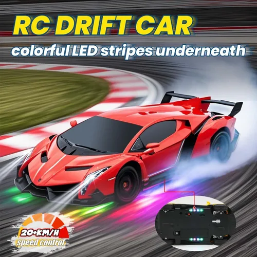 Miniatura 3 de QUN XING Auto a Control Remoto 1:24 con Licencia Oficial Lambo Veneno RC Carro de Drift con Luces LED 2.4GHz 4WD 15KM/H Control de Velocidad Rápida