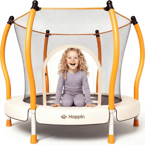 Miniatura 11 de Happin® - Cama elástica de 55 pulgadas para niños con cerca de seguridad, trampolín interior y exterior para niños pequeños, diseño ultra seguro