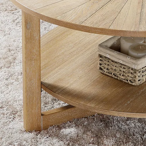 Miniatura 5 de Mesa de café redonda, mesa de café circular de madera de 35" con estante de almacenamiento, mesa central de 2 niveles para sala de estar
