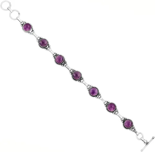 Miniatura 94 de Round Shape Natural & Synthetic Gemstones Silver Plated Bracelets for Women - Vintage Bohemian Style Handmade Birthstone Adjustable Link Bracelet