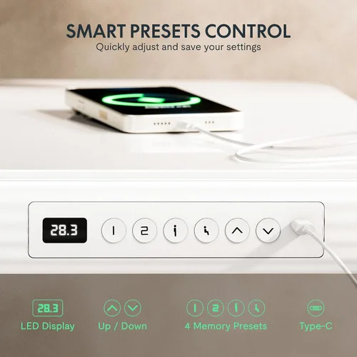 Miniatura 5 de FLEXISPOT Comhar - Escritorio de pie eléctrico de cristal puro con cajones, escritorio y puertos de carga USB, escritorio ergonómico de altura