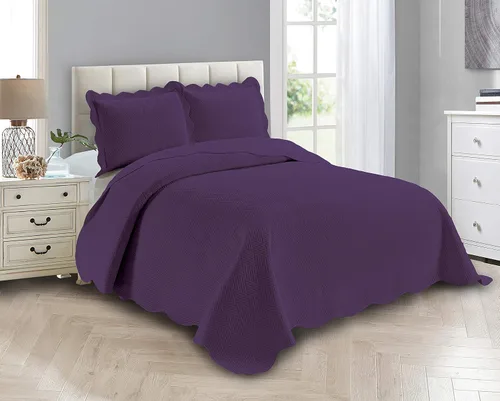 Linen Plus Juego de colcha capitonada de gran tamaño, en colores lisos, púrpura, para cama King/California King, nuevo # Ashley Morado