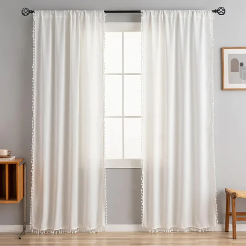 Miniatura 9 de Cortinas cortas para ventana pequeña, mezcla de lino natural, estilo campestre, 45 pulgadas de largo, para cocina, 40 pulgadas de ancho x 45