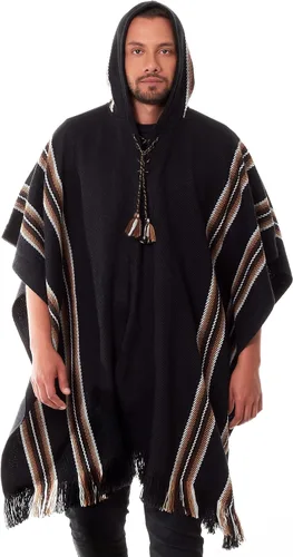 Miniatura 4 de INTI ALPACA Poncho con capucha de alpaca para hombre, cálido y suave, capa de capa