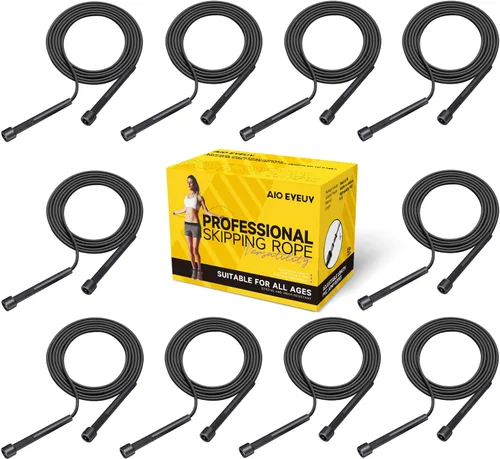 Paquete de 10 cuerdas de saltar ajustables para fitness y ejercicio, cuerda de saltar de PVC para hombres, mujeres y niños, sin enredos para