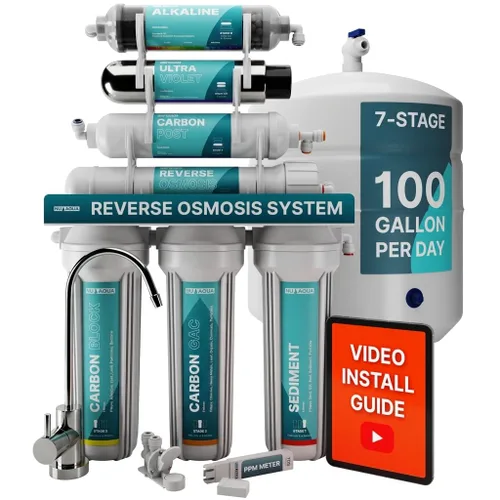 Miniatura 11 de NU Aqua Sistema de Filtro de Agua Debajo del Fregadero de 6 Etapas UV de Ósmosis Inversa - 100 GPD Filtración RO y UV - Grifo y Depósito - Medidor