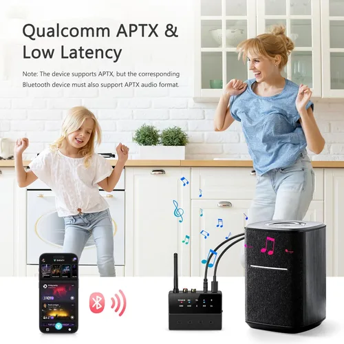 Miniatura 6 de LOFICOPER Receptor transmisor Bluetooth, aptX adaptador de audio Bluetooth de baja latencia, adaptador inalámbrico AUX/RCA Bluetooth 5.3 de largo