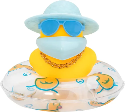 wonuu Adorno de Pato de Goma para Coche Adornos de Pato en el Tablero de Coche con Diadema Linda Anillo de Natación Collar Gafas de Sol, A-Sombrero