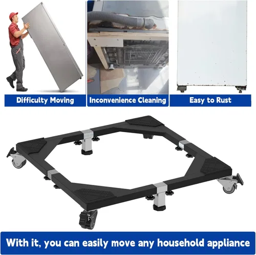 Miniatura 3 de Soporte móvil de acero resistente para nevera, base móvil con ruedas, soporte ajustable para lavadora, base multifuncional para muebles para nevera
