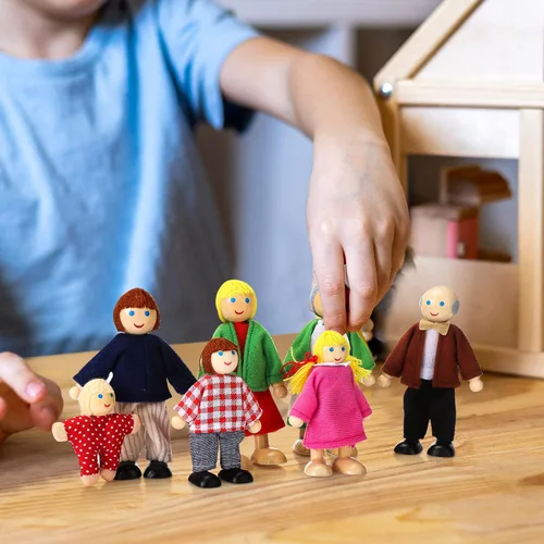Miniatura 6 de Jzszera Juego de 7 casas de muñecas de madera, mini figuras para juegos de simulación, accesorios clásicos para casa de muñecas para niños y niños