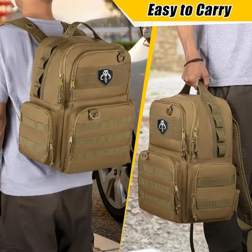 Miniatura 6 de Mochila de herramientas Rexmica para hombres con 3 bolsas de herramientas, bolsa organizadora de almacenamiento de herramientas resistente con Caqui