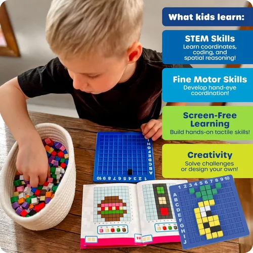 Miniatura 3 de Learning Resources STEM Explorers Desafío de Arte Pixel - Rompecabezas Matemáticos, Bloques de Patrones, Juego Sensorial, Artes y Manualidades