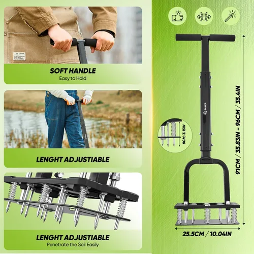Miniatura 4 de Saker Aireador de césped, aireador manual mejorado 2026 con herramienta de aireación de patio resistente de 15 picos, con diseño de resorte