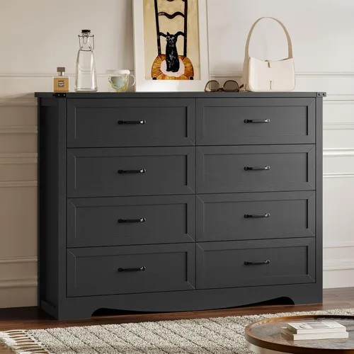 Miniatura 12 de BORNOON - Cómoda de 7 cajones para dormitorio, cómoda de madera moderna con manijas de metal, diseño antivuelco, organizador de almacenamiento Blanco