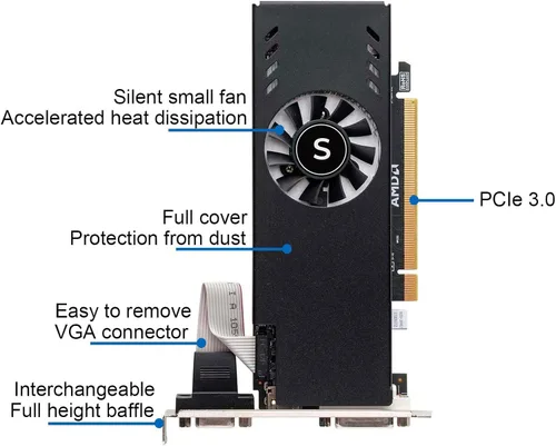 Miniatura 2 de Radeon RX 550 - Tarjeta gráfica de perfil bajo, 4 GB GDDR5 de 128 bits, HDMI VGA DVI-D, tarjeta de video para juegos de PC, GPU de computadora