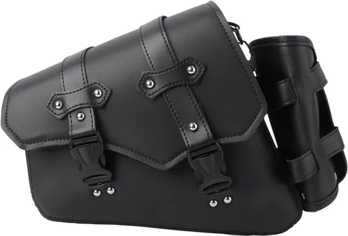 Homoyoyo Bolsa de brazo oscilante, basculante para motocicletas, basculante de motocicleta con soporte para botella de agua, cuero sintético negro