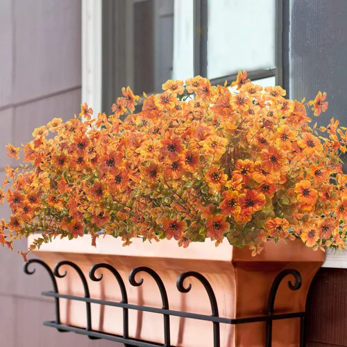 Miniatura 5 de Grunyia 10 paquetes de flores artificiales de otoño para exteriores, resistentes a los rayos UV, flores falsas