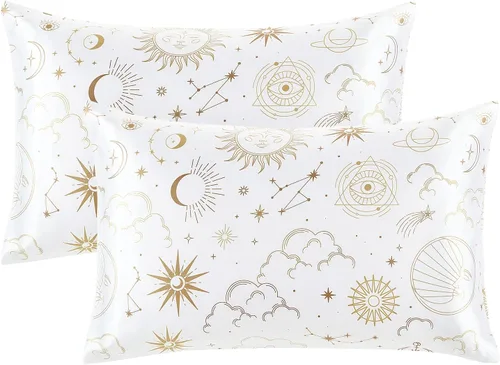 Miniatura 23 de EXQ Home - Funda de almohada de satén para cuidar el cabello y la piel, tamaño estándar, de seda con estampado negro, juego de 2 fundas con cierre