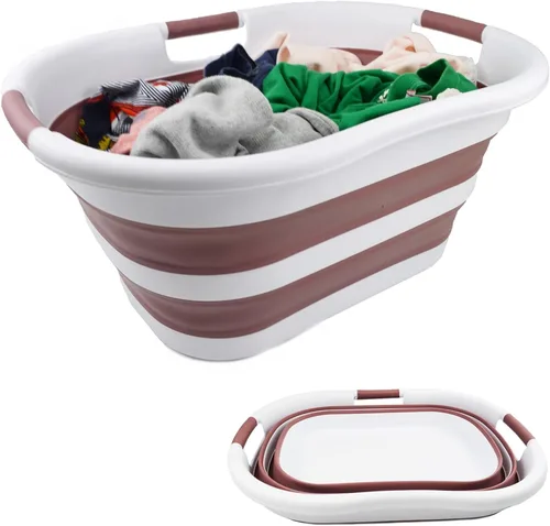 Miniatura 11 de SAMMART Cesta plegable de plástico para la ropa sucia de 40 L (10.5 galones), contenedor de almacenamiento plegable, organizador y tina de lavado