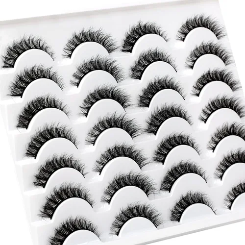 Miniatura 299 de Pooplunch - Pestañas postizas finas de visón sintético, estilo ojo de gato, naturales, cruzadas, tipo racimo, efecto 8D de volumen, tiras