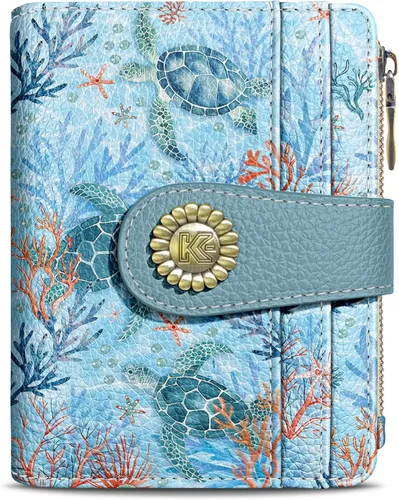 Miniatura 27 de Kelvoris Cartera pequeña Rfid para mujer, plegable, con cremallera, bolsillo para monedas, piel sintética, compacto, para tarjetas de crédito