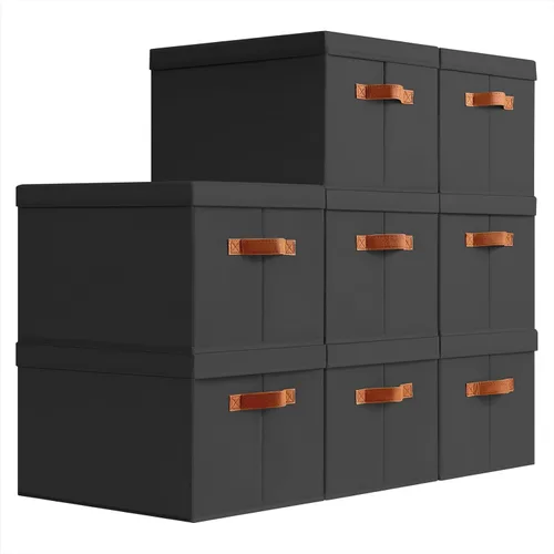 Miniatura 23 de Homsorout Contenedores de almacenamiento con tapas, cestas de almacenamiento de tela para estantes, paquete de 4 cajas decorativas plegables