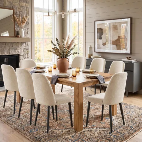 Miniatura 12 de Juego de 2 sillas de comedor tapizadas, sillas de comedor de tela moderna de mediados de siglo, sillas de cocina con asiento acolchado y patas