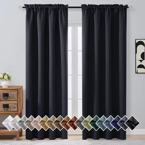 Miniatura 139 de OVZME Cortinas opacas turquesa para tratamiento de ventanas pequeñas, cortinas cortas con bloqueo de luz para ventana de cocina sobre el fregadero