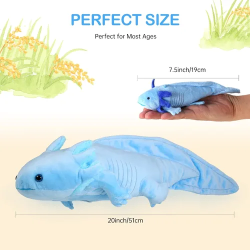 Miniatura 7 de Peluche de ajolote azul con 2 pequeños animales de peluche de ajolote, juego de 3 piezas de animales de peluche suaves con cremalleras, mamá axolote
