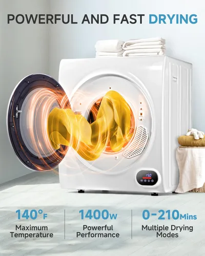 Miniatura 2 de Feelfunn Secadora de ropa portátil de 2.65 pies cúbicos - Secadora de ropa de 1400W con tambor de acero inoxidable, carga frontal por volteo, panel