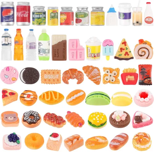 50 Piezas de Comida en Miniatura, Botellas de Bebidas, Latas de Refresco, Juguetes de Juego de Simulación, Accesorios de Fiesta para Mini Juego de