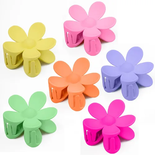 6 pinzas para el cabello de flores, pinzas grandes para cabello grueso, mate, antideslizantes, de sujeción fuerte, lindas pinzas de margarita,