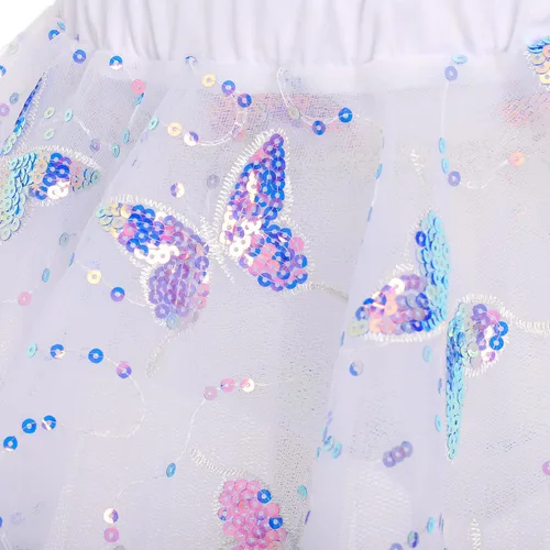 Miniatura 6 de AFAVOM Camisola de lentejuelas de mariposa para niñas, vestido de ballet con volantes, falda tutú con purpurina, leotardo, disfraz de bailarina