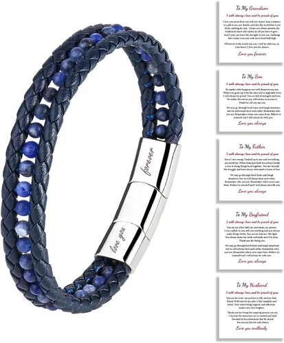 Miniatura 8 de To My Boyfriend/Son/Grandson/Father/Husband Black Onyx Tiger Eye Blue Sodalite Leather Bracelets Jewelry For Men, Birthday Anniversary Valentines