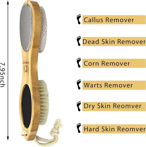 Miniatura 9 de ICDI ICANdOIT - Lima de bambú natural para pies, removedor de callos multiusos 4 en 1 pies, kit de pedicura con cepillo de cerdas de jabalí, piedra