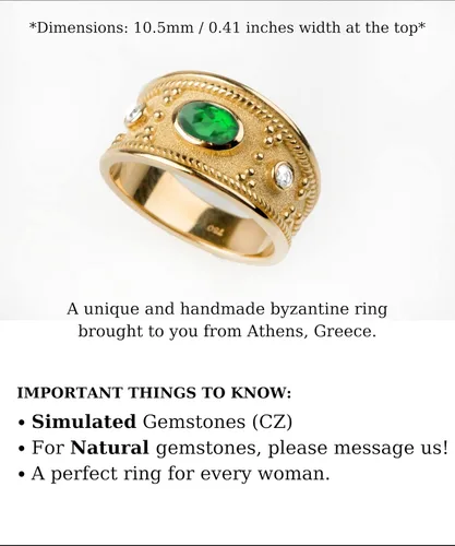 Miniatura 6 de Anillo bizantino de esmeralda CZ de oro, banda etrusca esmeralda hecha a mano